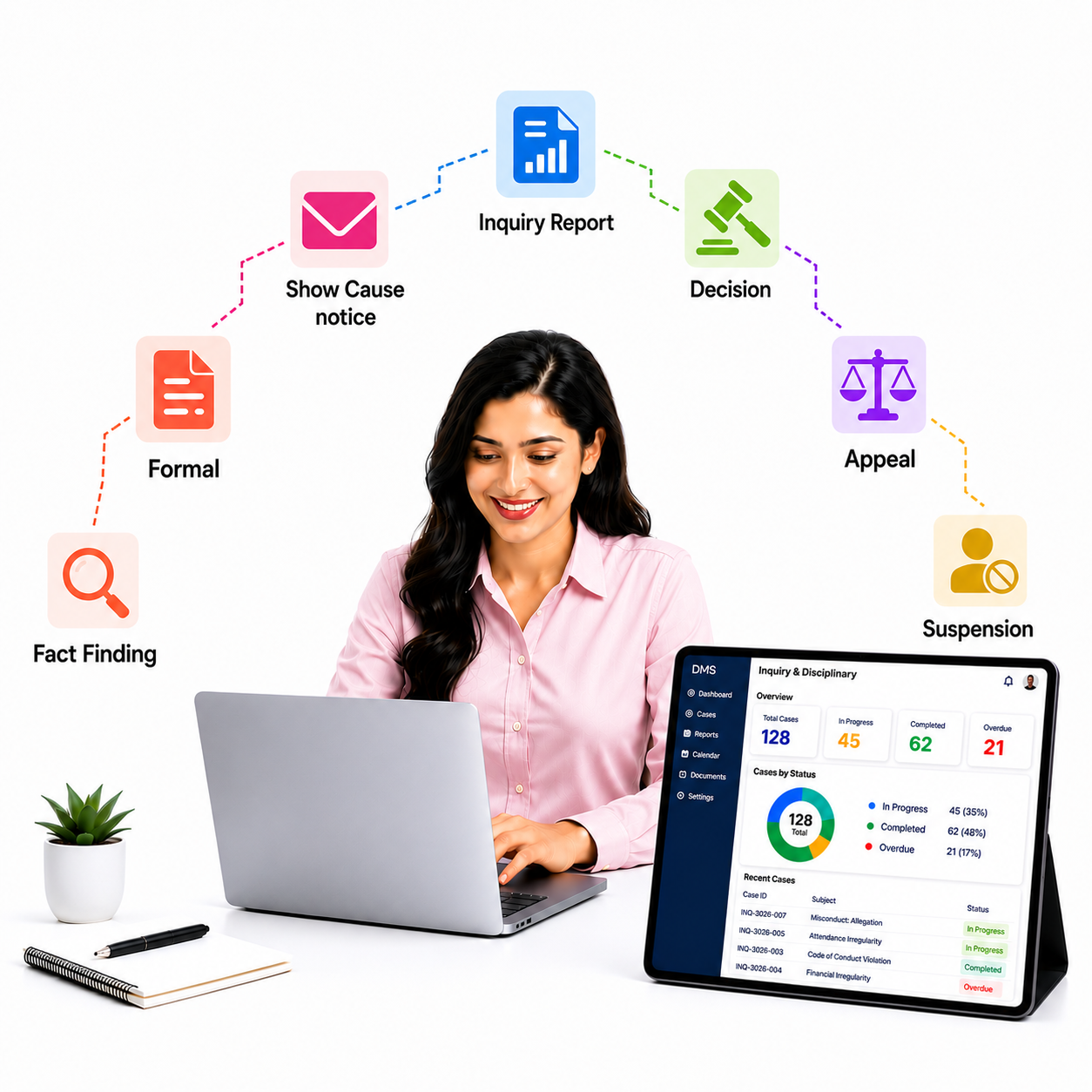 Trackk disciplinary action management dashboard for inquiries misconduct cases and case tracking