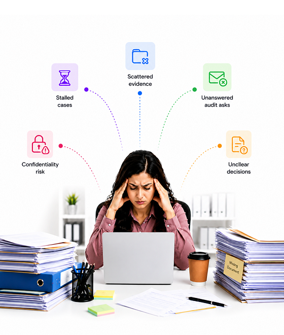 Manual employee inquiry management system problems and disciplinary case tracking gaps